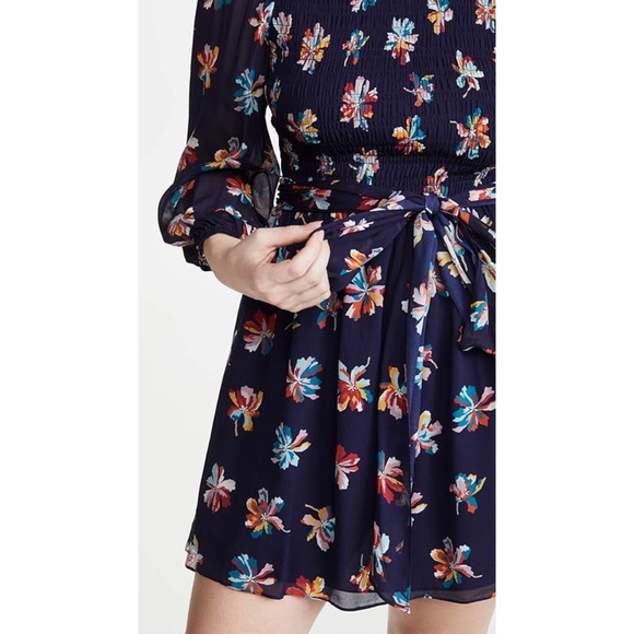 Shoshanna Smocked Floral Short Dress with Long Sleeves Size 8 - Picture 4 of 16